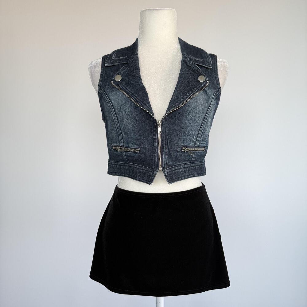 Comfort Denim Vest Womens Small Blue Biker Denim Zip Front Cropped Moto